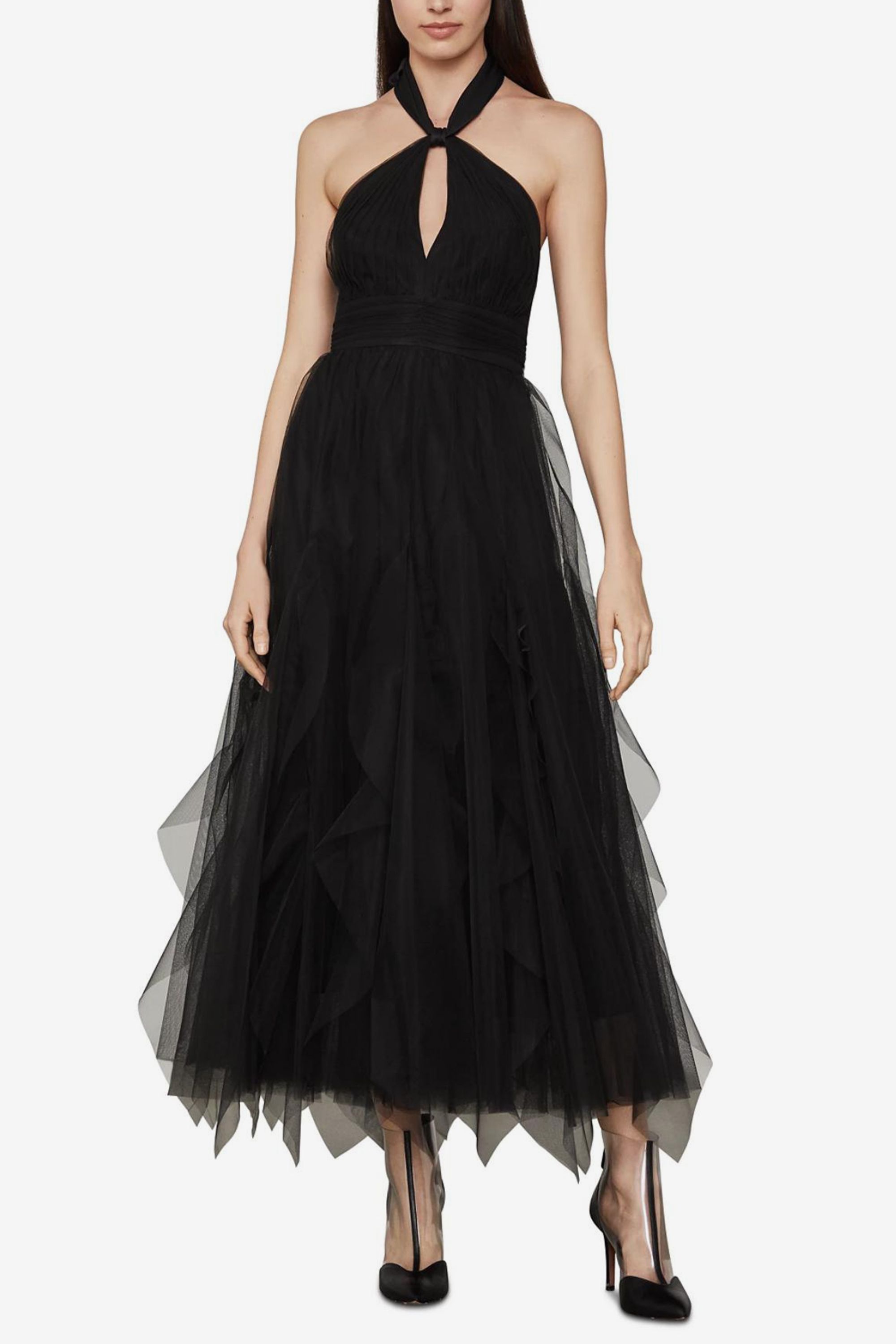 A-Line Tulle Tie Neck Midi Dress