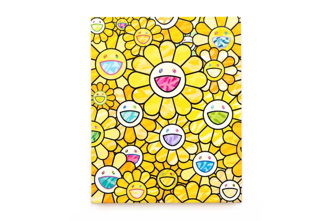 Check Out Takashi Murakami's Vibrant 'Still Lifes with Flowers' Exhibit kiki mr dob painting acrylic art shangai perrotin lucky cat vibrant flower 