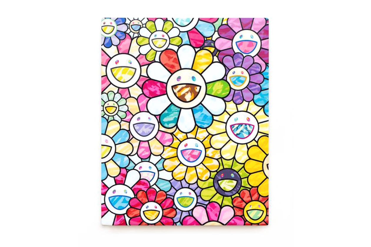 Check Out Takashi Murakami's Vibrant 'Still Lifes with Flowers' Exhibit kiki mr dob painting acrylic art shangai perrotin lucky cat vibrant flower 