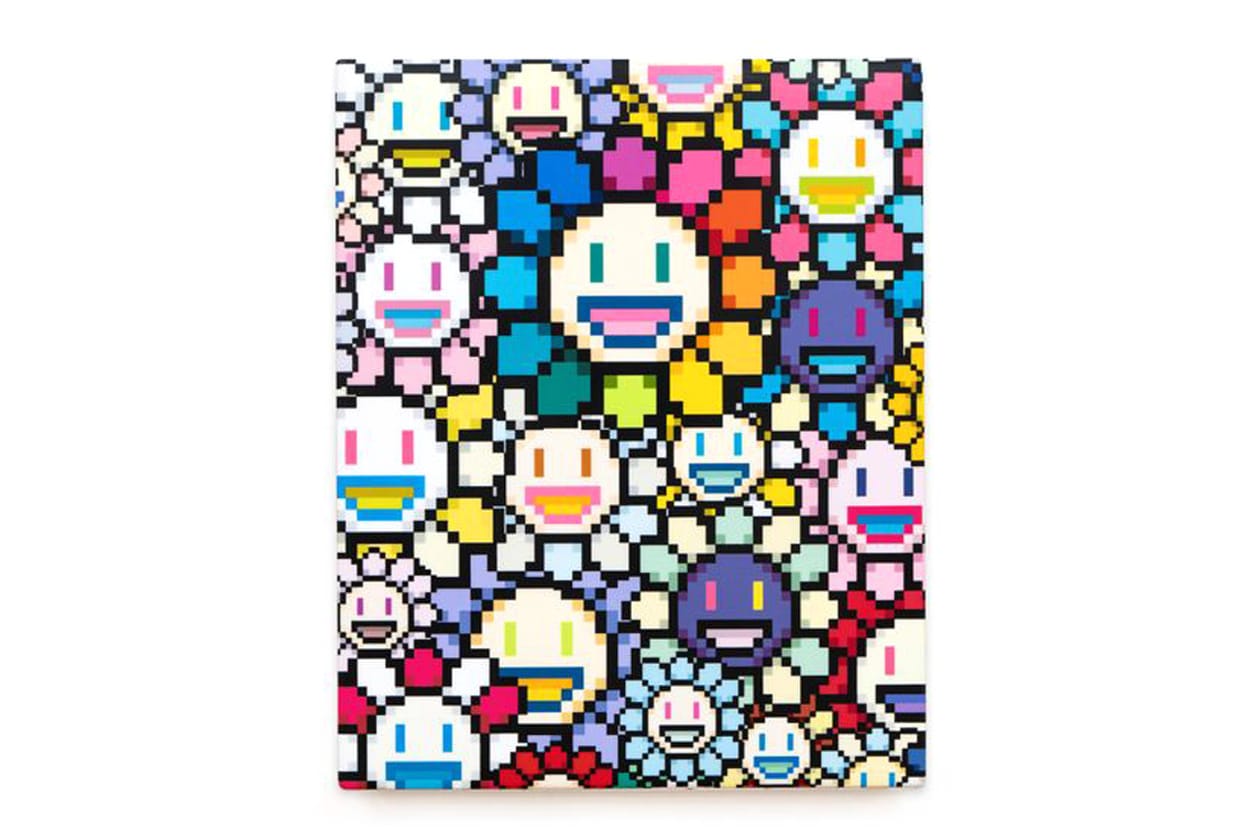 Check Out Takashi Murakami's Vibrant 'Still Lifes with Flowers' Exhibit kiki mr dob painting acrylic art shangai perrotin lucky cat vibrant flower 