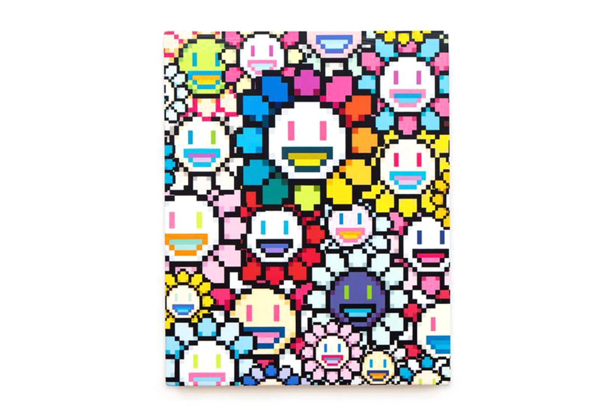 Check Out Takashi Murakami's Vibrant 'Still Lifes with Flowers' Exhibit kiki mr dob painting acrylic art shangai perrotin lucky cat vibrant flower 