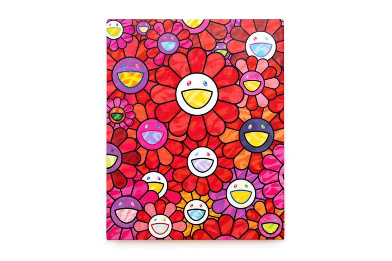 Check Out Takashi Murakami's Vibrant 'Still Lifes with Flowers' Exhibit kiki mr dob painting acrylic art shangai perrotin lucky cat vibrant flower 