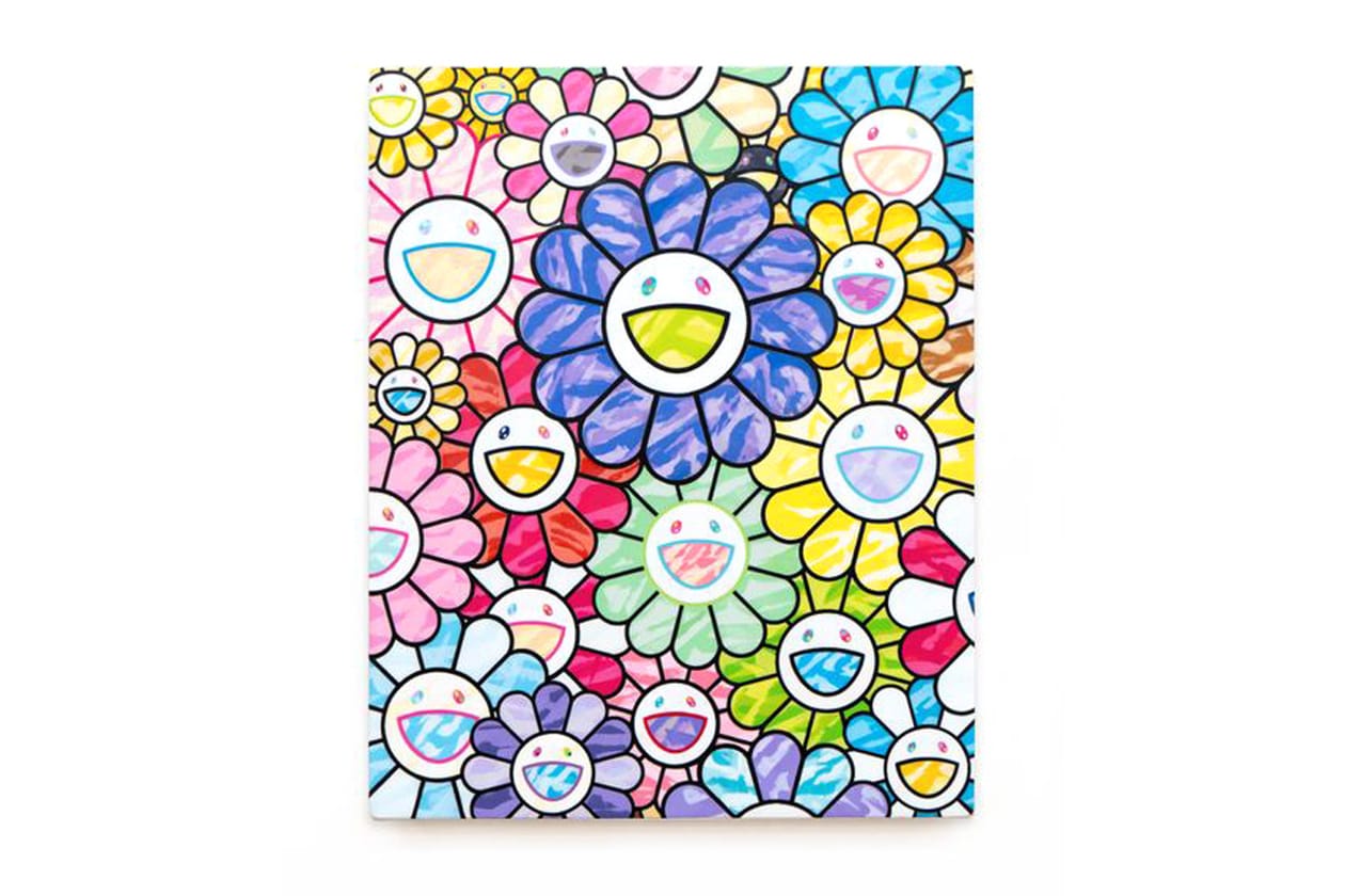 Check Out Takashi Murakami's Vibrant 'Still Lifes with Flowers' Exhibit kiki mr dob painting acrylic art shangai perrotin lucky cat vibrant flower 