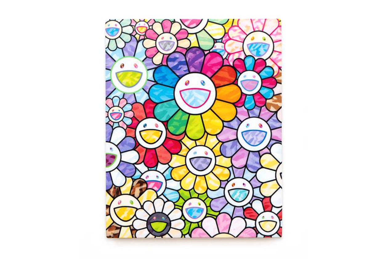 Check Out Takashi Murakami's Vibrant 'Still Lifes with Flowers' Exhibit kiki mr dob painting acrylic art shangai perrotin lucky cat vibrant flower 