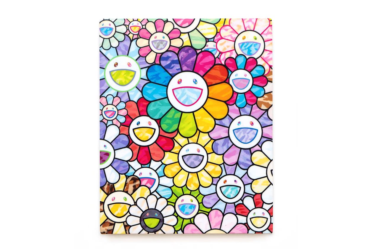 Check Out Takashi Murakami's Vibrant 'Still Lifes with Flowers' Exhibit kiki mr dob painting acrylic art shangai perrotin lucky cat vibrant flower 