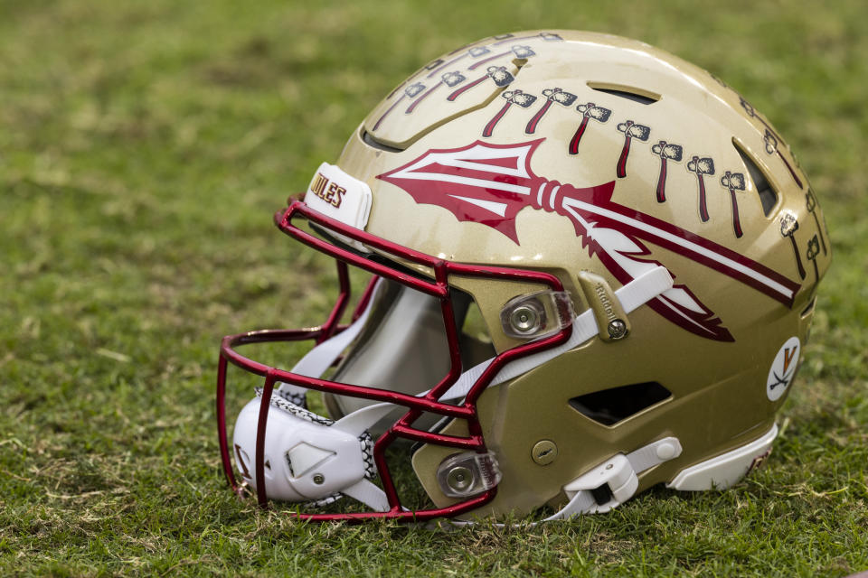 TALLAHASSEE, FLORIDA - NOVEMBER 19: A Florida State Seminoles helmet is seen after a game between the Florida State Seminoles and the Louisiana-Lafayette Ragin Cajuns at Doak Campbell Stadium on November 19, 2022 in Tallahassee, Florida. (Photo by James Gilbert/Getty Images)