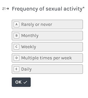 Participants are also quizzed on how often they have sex a week from 'rarely or never' to 'daily'