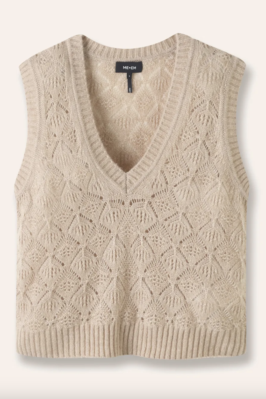 Merino Cashmere Silk Lace Stitch V Neck Vest