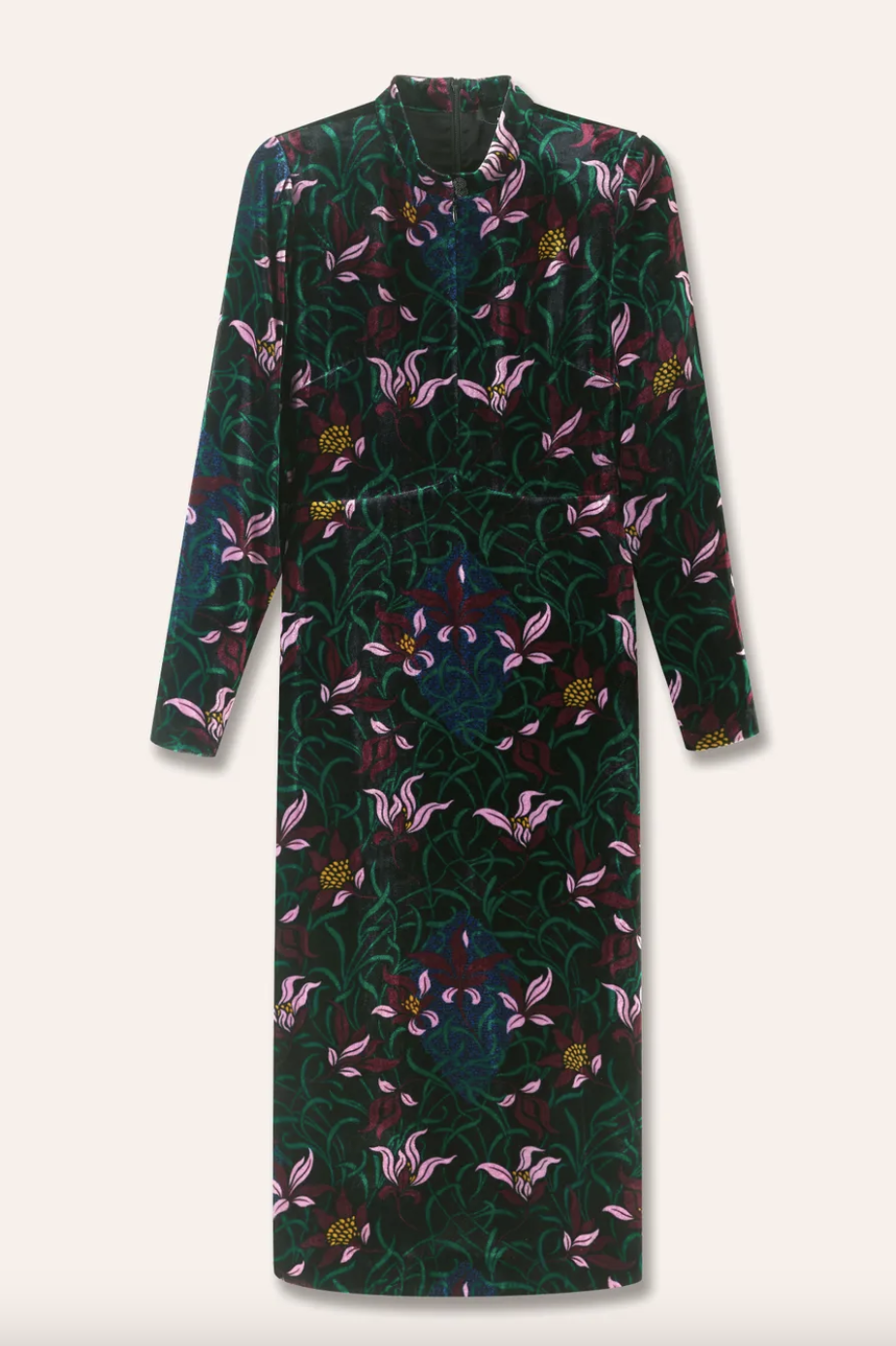 Silk-Blend Velvet Graphic Tulip Print Midi Dress