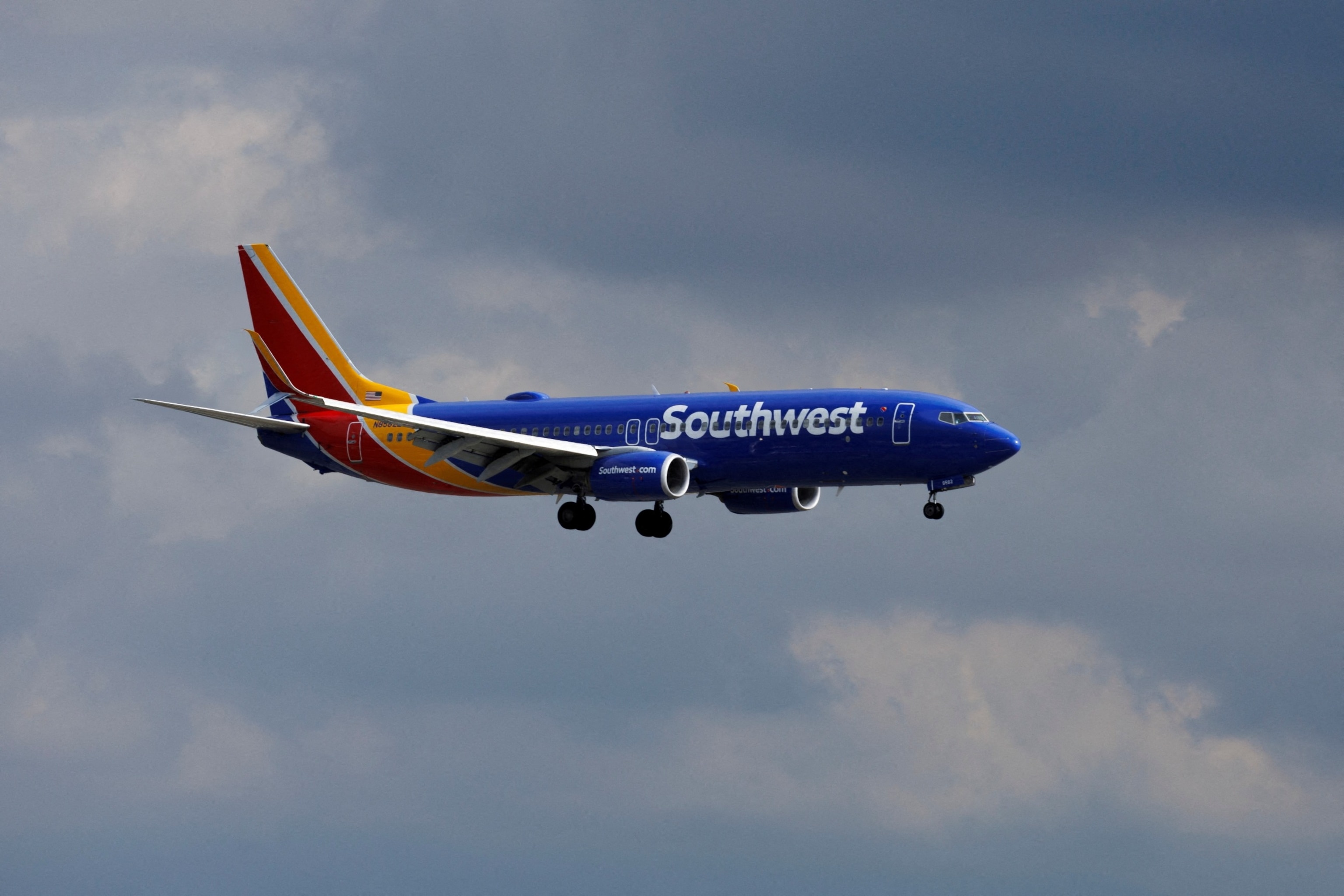 PHOTO: A Southwest Airlines commercial aircraft approaches to land at John Wayne Airport in Santa Ana, California, Jan. 18, 2022.