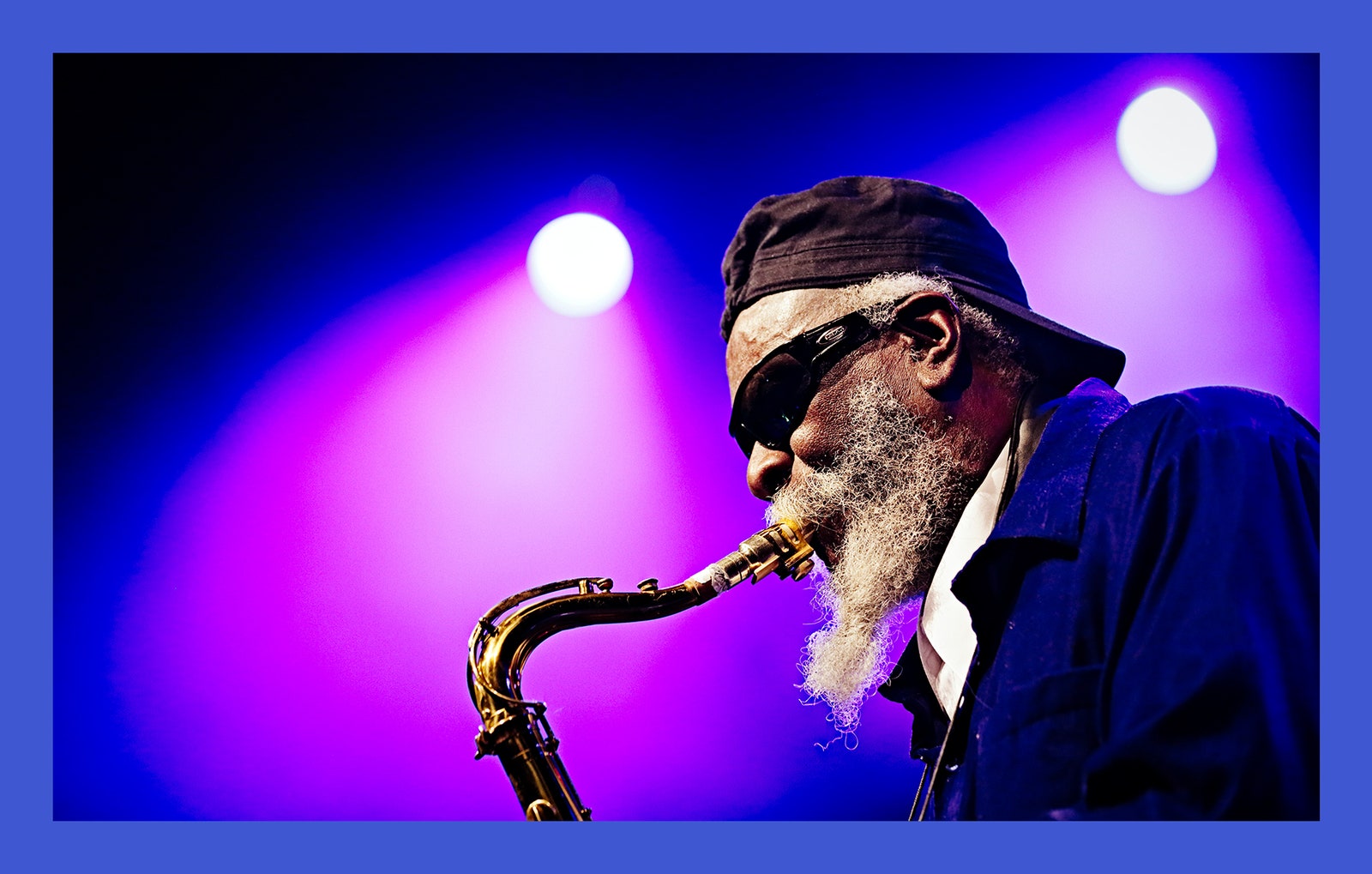 Pharoah Sanders playing the saxophone