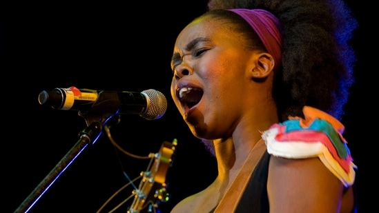 South African singer and songwriter Zahara during a performance at the Cape Town International Jazz Festival in 2012. (AFP)