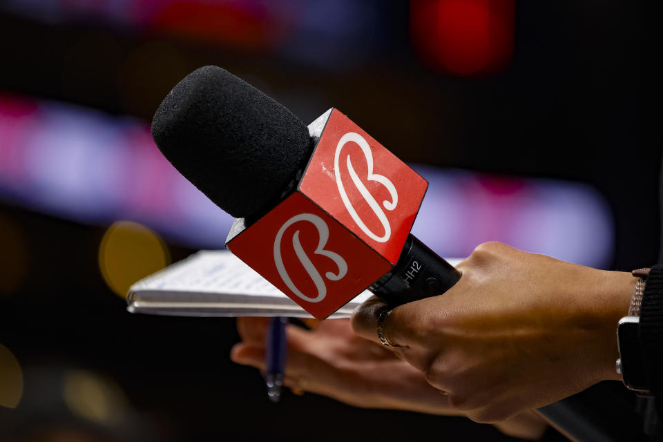 ATLANTA, GEORGIA - JANUARY 3: A Bally Sports Network microphone as seen during the game between the Oklahoma City Thunder and Atlanta Hawks at State Farm Arena on January 3, 2024 in Atlanta, Georgia. NOTE TO USER: User expressly acknowledges and agrees that, by downloading and or using this photograph, User is consenting to the terms and conditions of the Getty Images License Agreement. (Photo by Todd Kirkland/Getty Images)