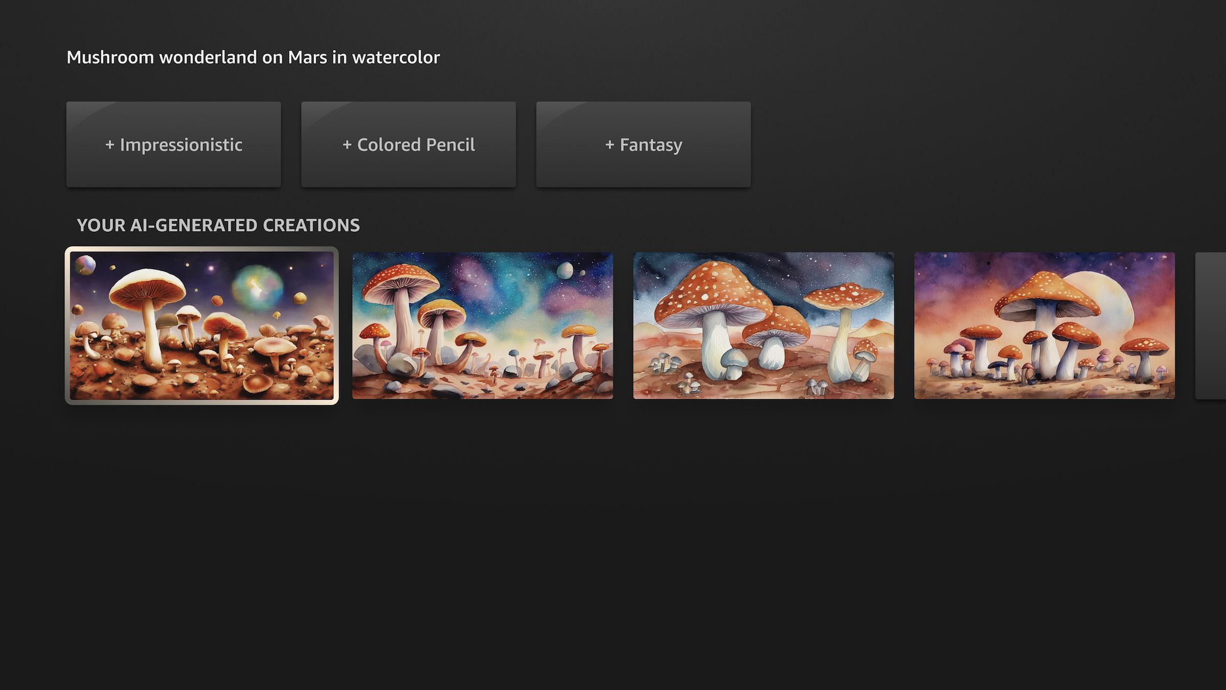 A screenshot of Amazon’s AI Art feature on Fire TV.