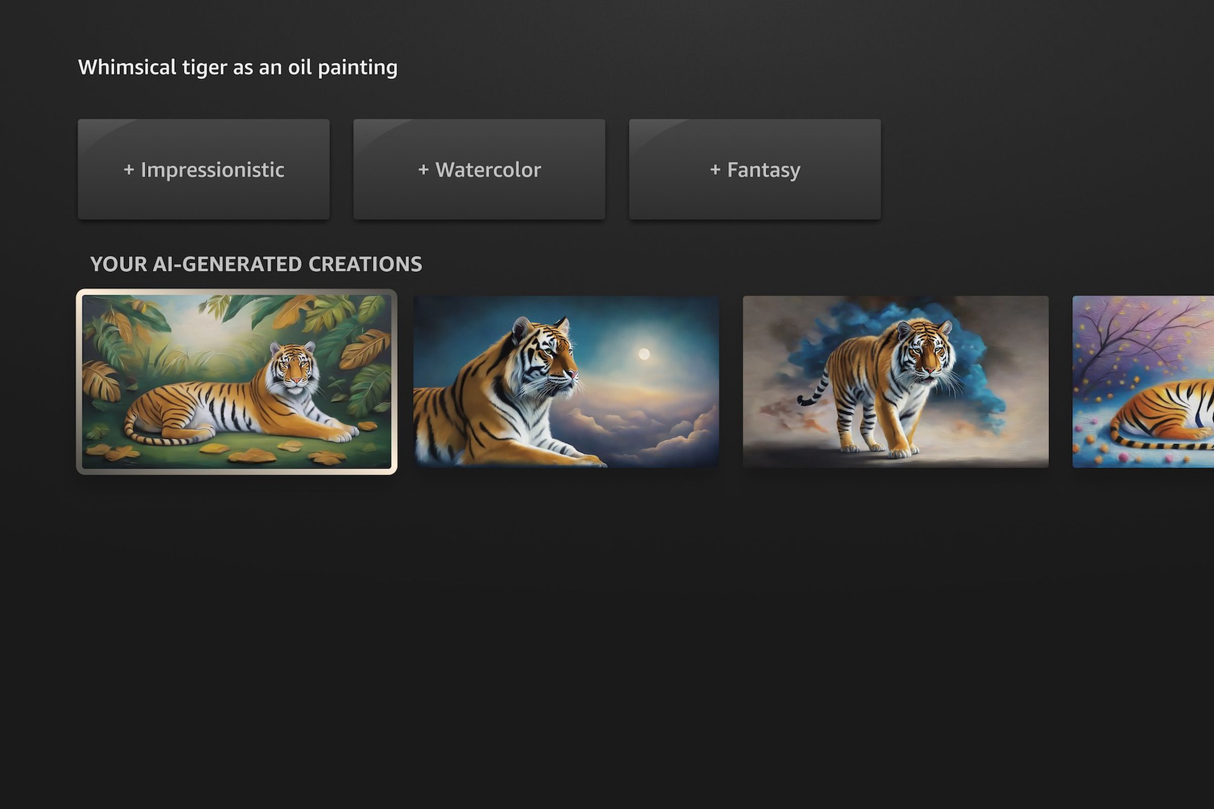 A screenshot of Amazon’s AI Art feature on Fire TV.