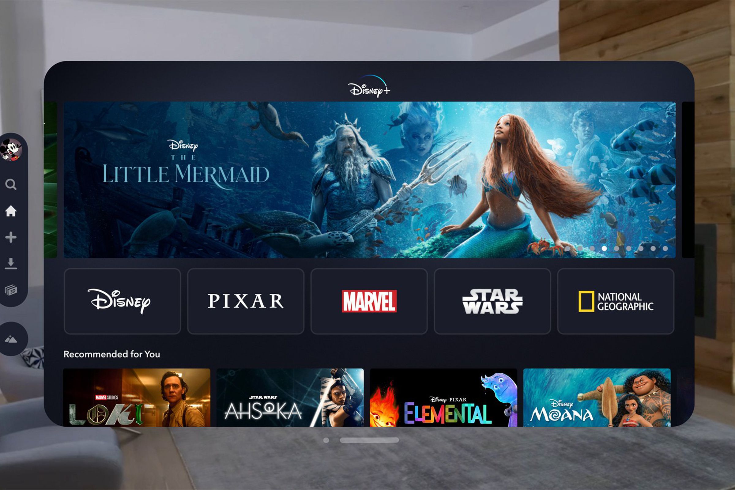 Screenshot of the Disney Plus app in visionOS