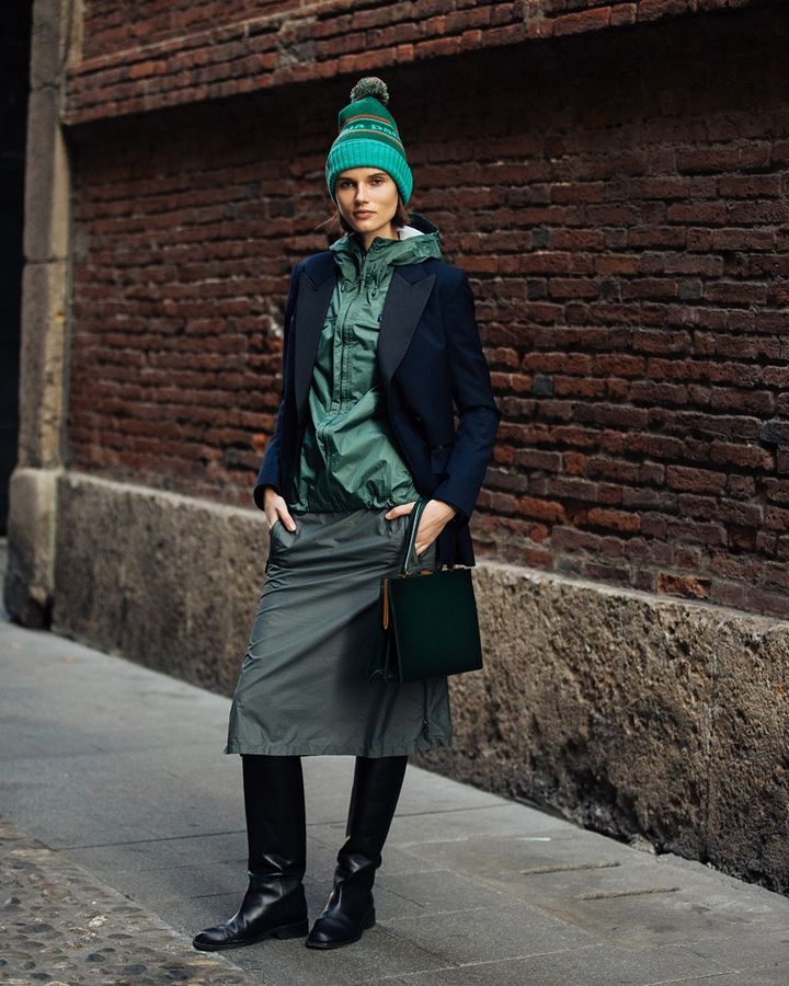 Model Giedre Dukauskaite wears a Patagonia hat and zip-up jacket – the label is a pioneer of sustainable practices (Credit: Getty Images)