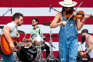 Shane Smith & The Saints perform on stage during Willie Nelson's 4th of July picnic and fireworks show at Q2 Stadium in Austin, Texas, on July 4, 2023. The annual Independence Day event, created by US country musician Willie Nelson, is celebrating its 50th anniversary. (Photo by SUZANNE CORDEIRO / AFP) (Photo by SUZANNE CORDEIRO/AFP via Getty Images)