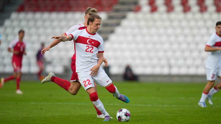 June 14, 2022: Serdar Saatci of Turkey during Denmark against Turkey, UEFA U21 EURO Qualification at Vejle Stadium, Vejle, Denmark. Ulrik Pedersen/CSM. (Credit Image: .. Ulrik Pedersen/CSM via ZUMA Press Wire) (Cal Sport Media via AP Images)