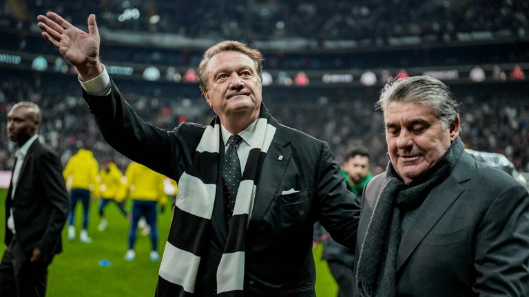  Istanbul, Turkey. the president of Besiktas Hasan Arat seen before the match. Besiktas and Fenerbahce faced each other in the Trendyol Super Lig (Turkish Super League), the match took place at Besiktas Tupras Stadium Stadium. 