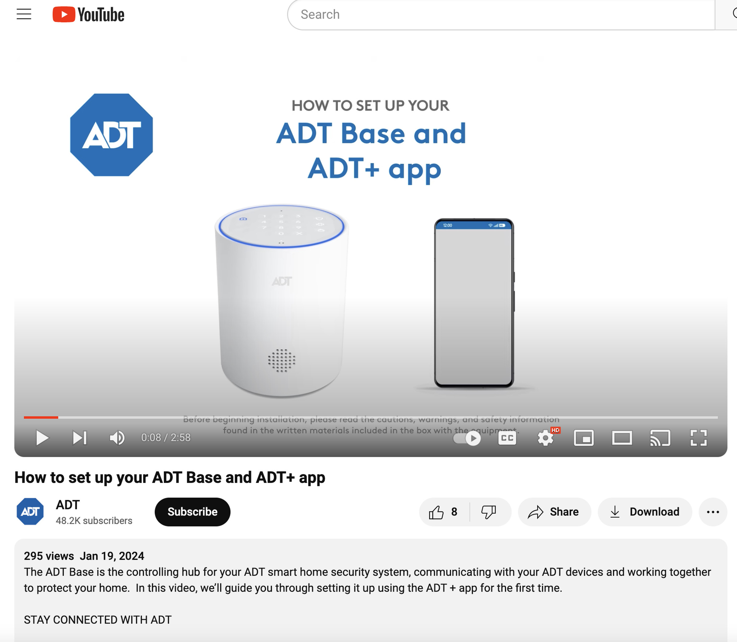 A screenshot of the ADT YouTube video that has since been made private.