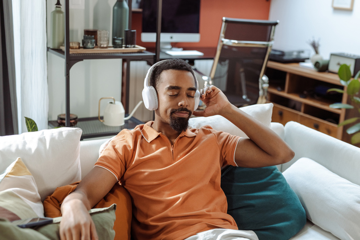 Young African American man relaxing at home