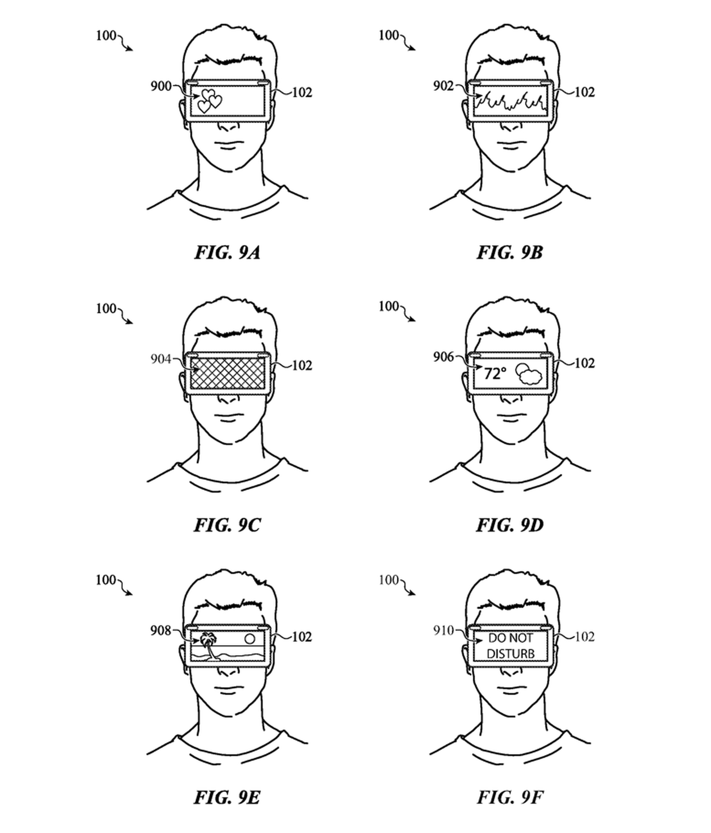 A screenshot of an Apple patent for things that could be shown on the external screen of a head-mounted device.