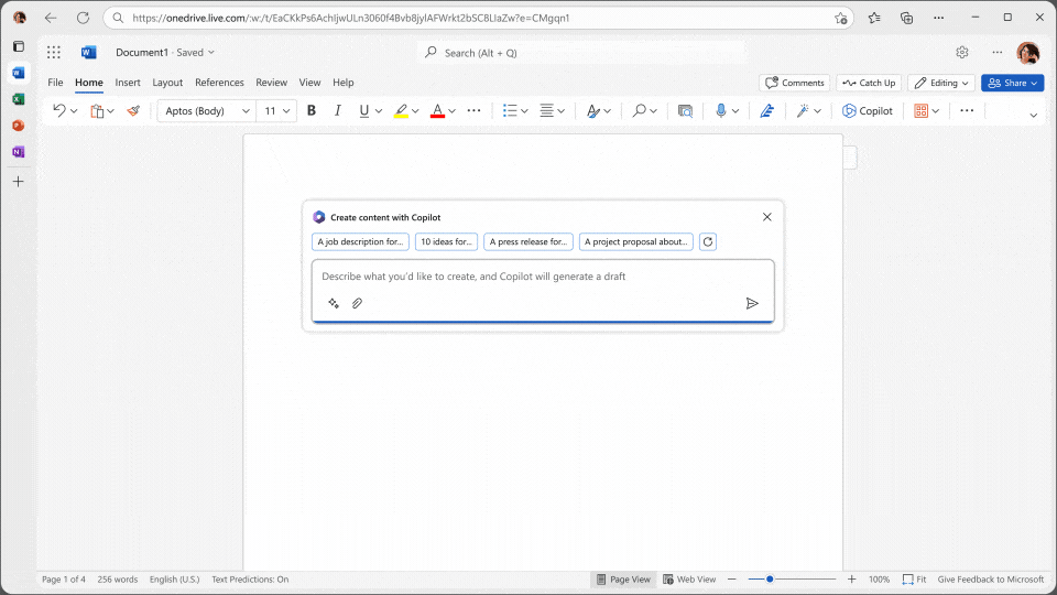 Copilot can appear in Word to generate text or alter paragraphs.