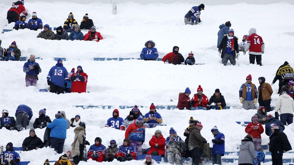 Buffalo Bills fans sat in the snowy stands