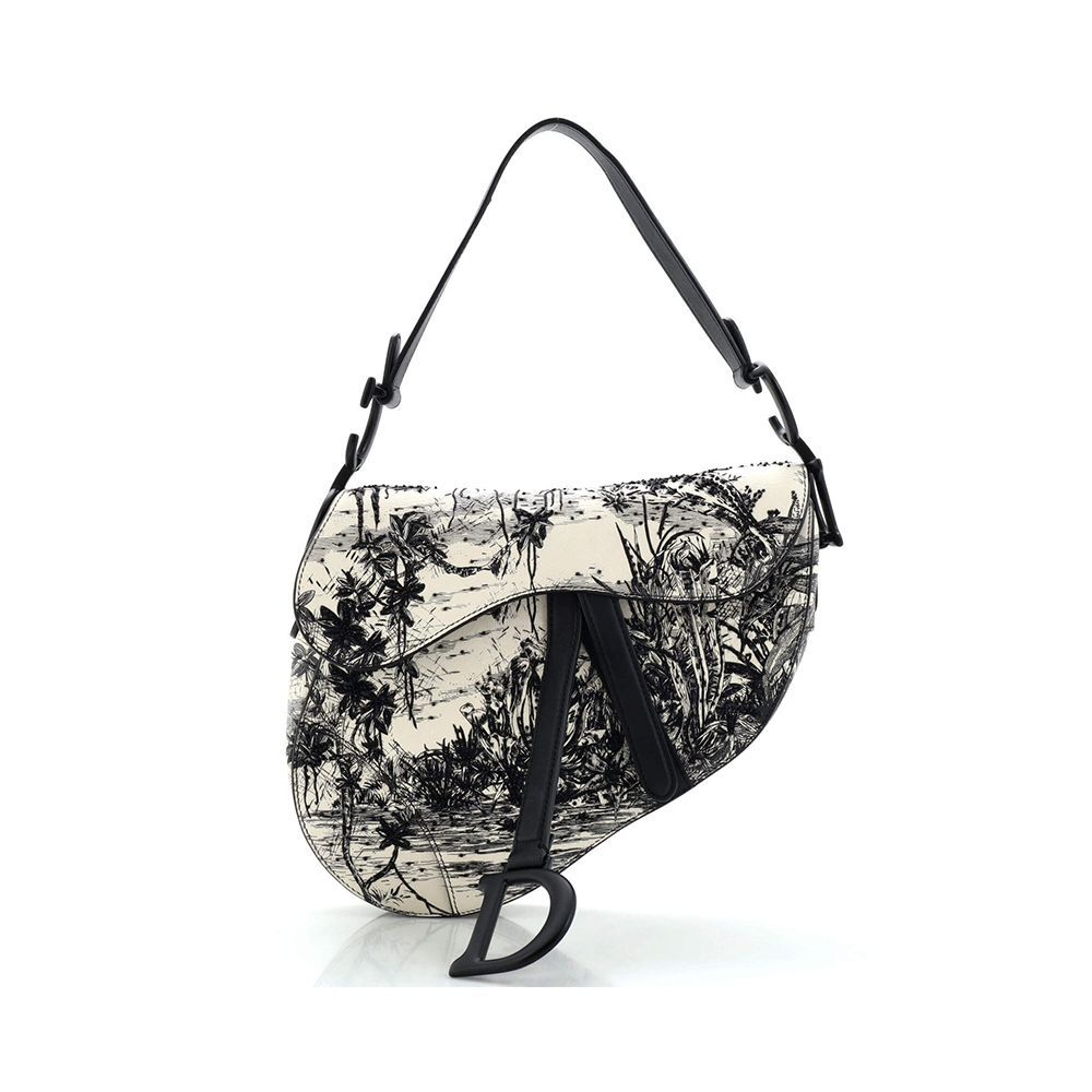 Saddle Bag Embroidered Printed Leather Medium