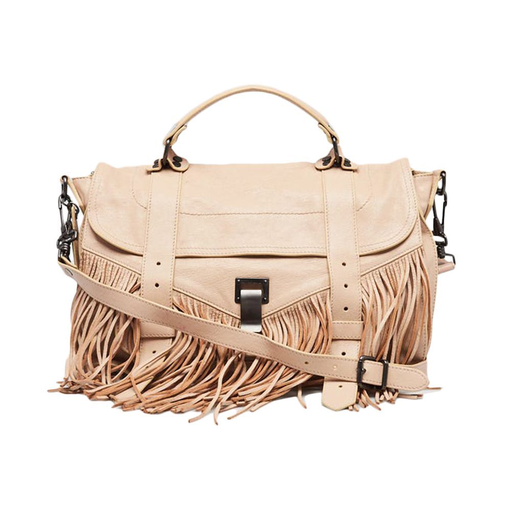 Beige Leather Fringe PS1 Medium Satchel Bag