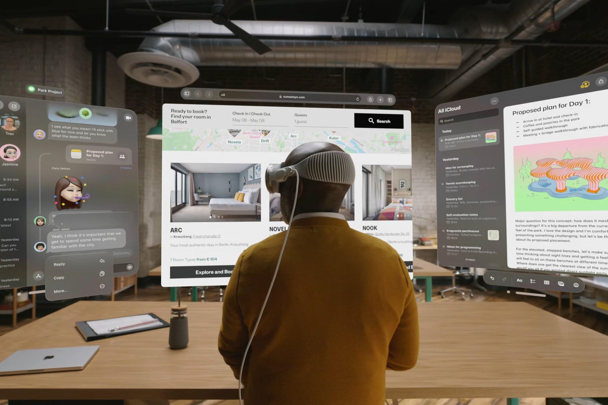 A man controls Safari and other apps inside the Apple Vision Pro headset