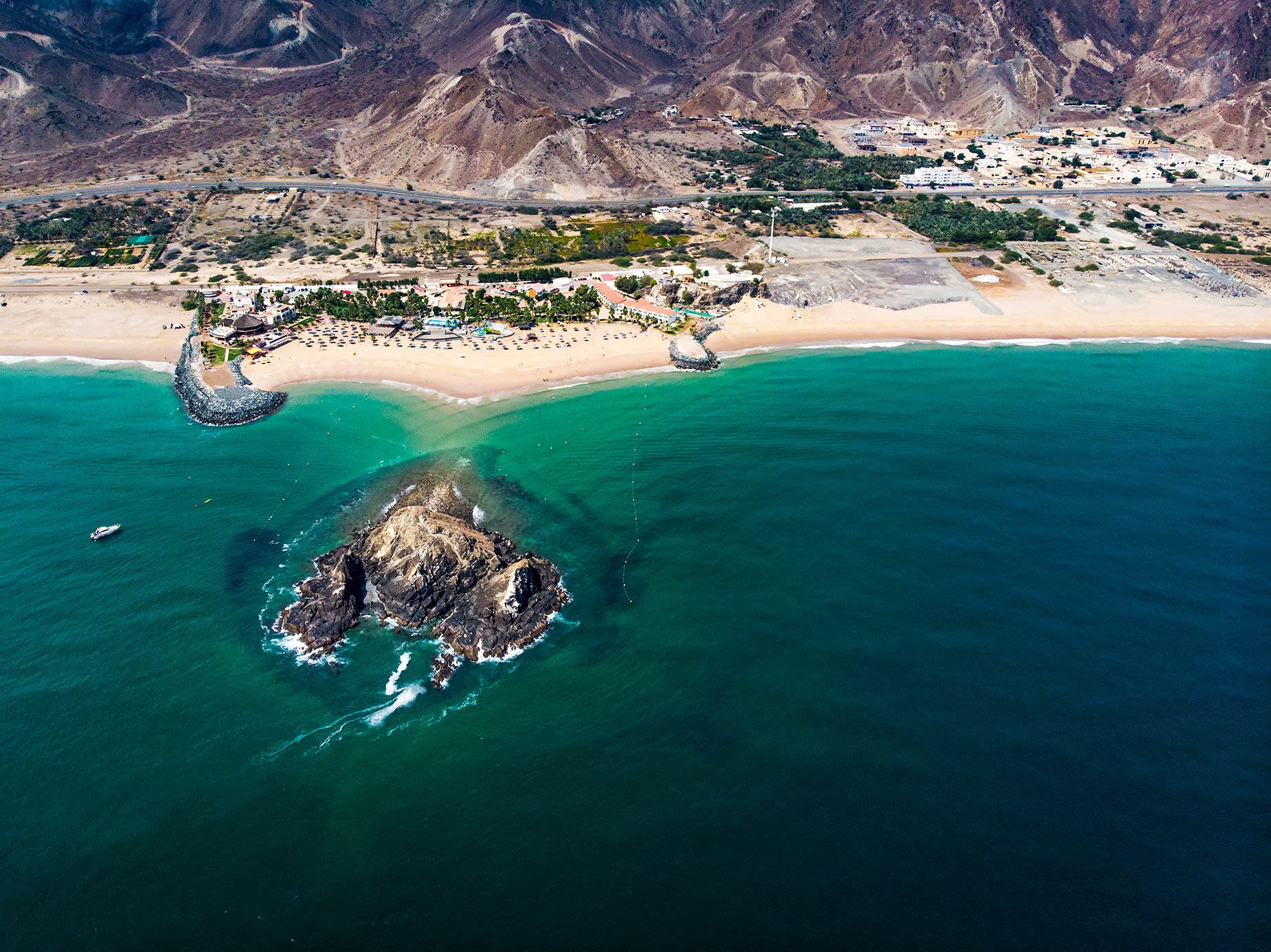 Fujairah sandy beach in the United Arab Emirates aerial view