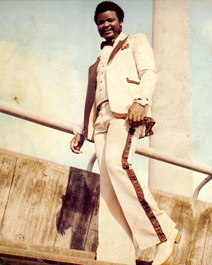 In photos, Onyeabor sometimes embodies the 'Fantastic Man' of his song – wearing white flares and a disco suit (Credit: Courtesy of Luaka Bop)