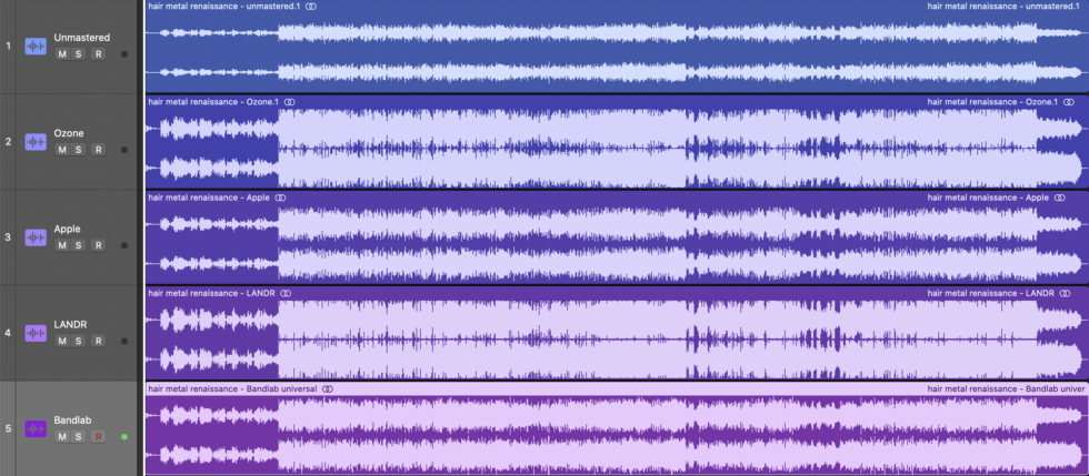 Unmastered and mastered waveforms.