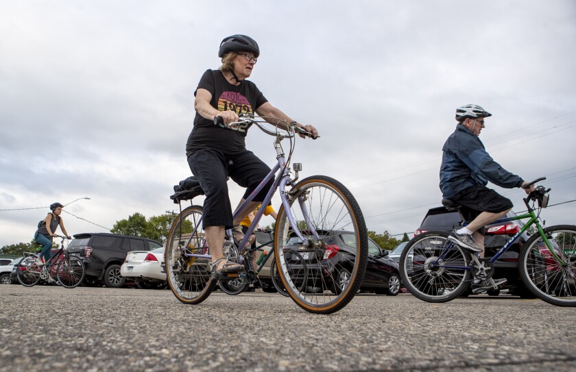 Participants depart on the Mayor's Bike Ride in New London on Friday, September 16, 2022.