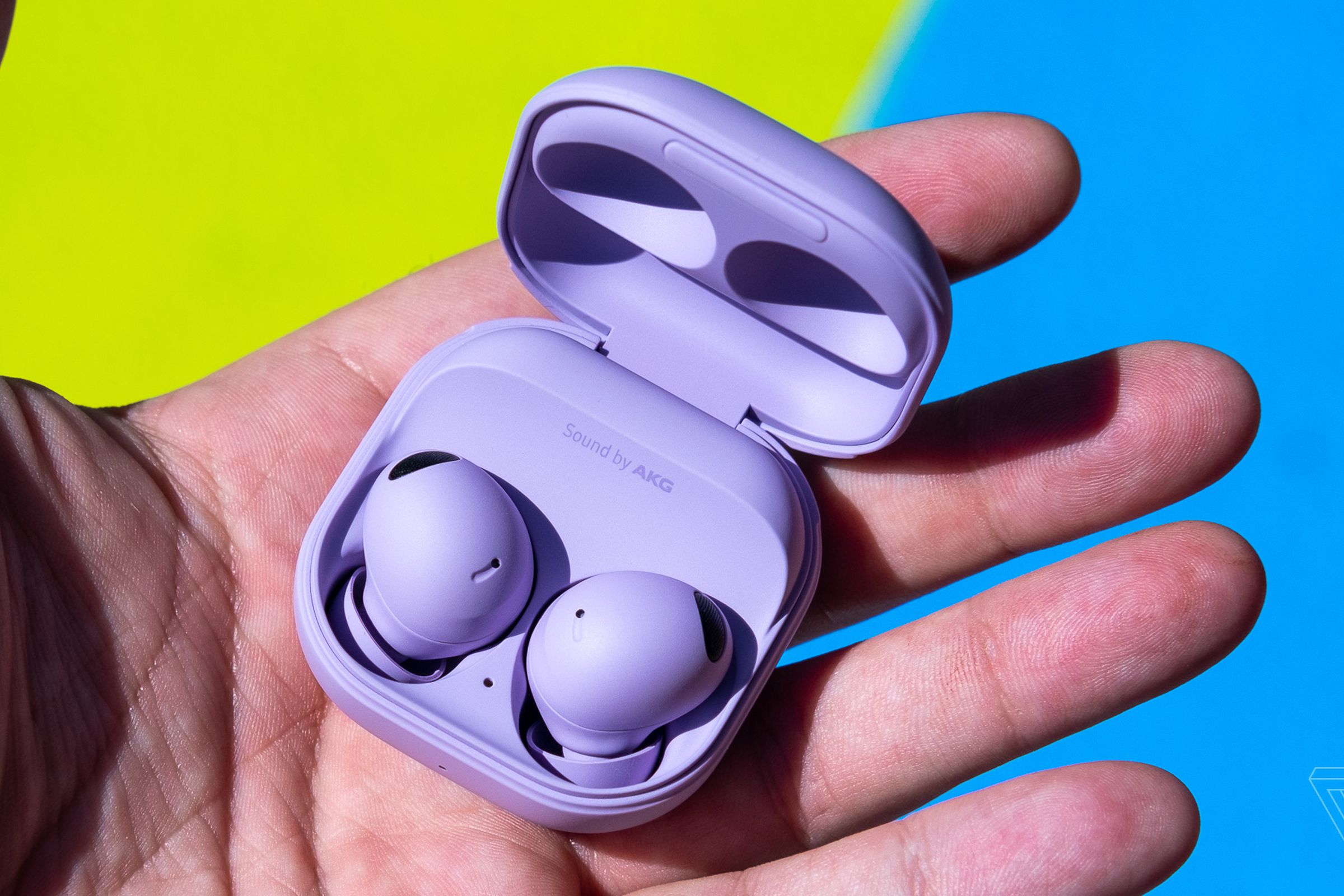 A photo of Samsung’s purple Galaxy Buds 2 Pro.