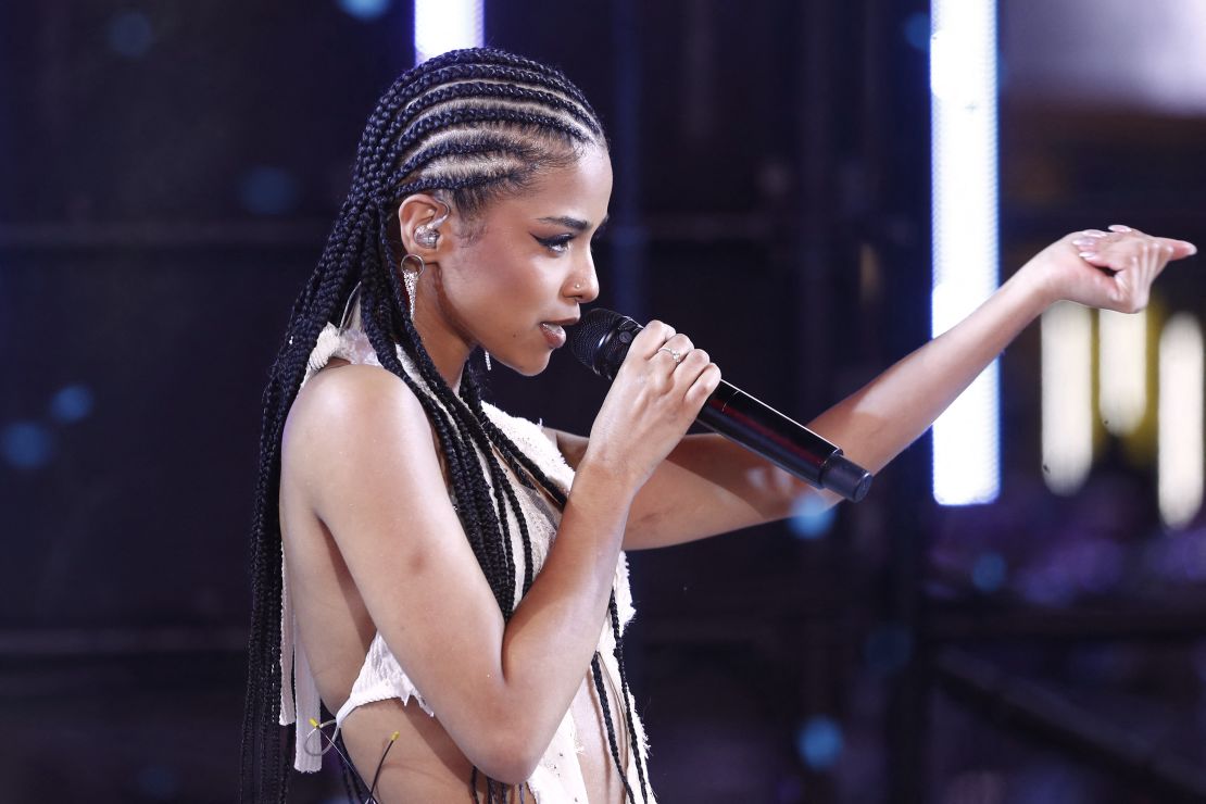 Tyla performs during a New Year's Eve event in Times Square, New York City, on December 31, 2023.