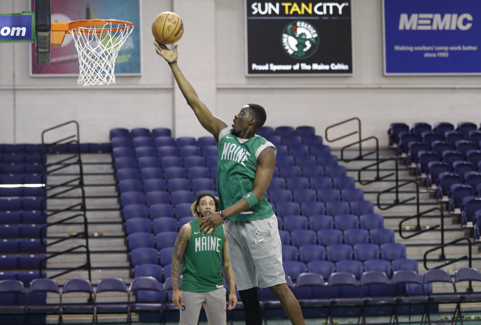 PORTLAND, ME - NOVEMBER 15: Tony Snell lays the ball in during Maine Celtics practice. (Staff photo by Derek Davis/Portland Press Herald via Getty Images)