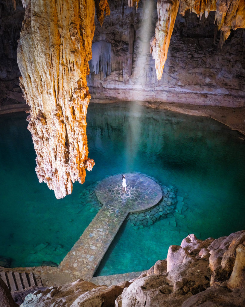 Kia inside Cenote Suytun, one of the best things to do in Yucatán State