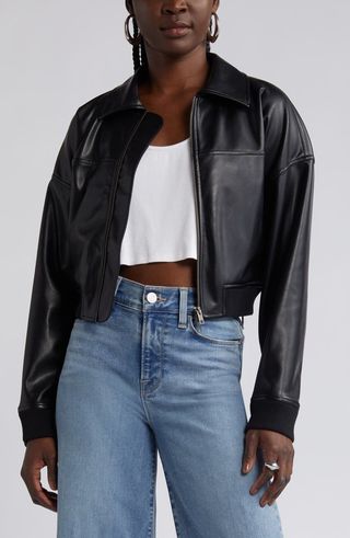 Faux Leather Crop Bomber Jacket