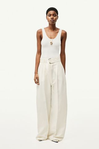 Linen-Blend Pants With Belt