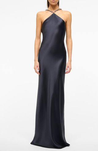 Cadence Beaded Sleeveless Satin Maxi Dress