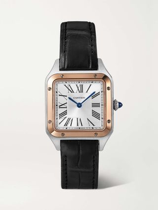 Cartier + Santos-Dumont 38mm Small Stainless Steel, 18-Karat Rose Gold and Alligator Watch