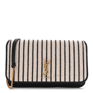 Saint Laurent Canvas Striped Phone Holder Crossbody Beige Black