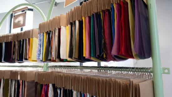 This photograph shows fabrics inside the Nona Source showroom reselling materials from the LVMH Group's Fashion and Leather Goods companies, in Paris. (AFP)