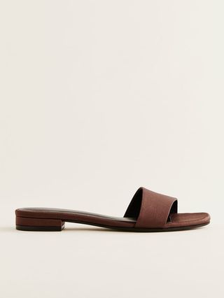 Brown satin slide sandals