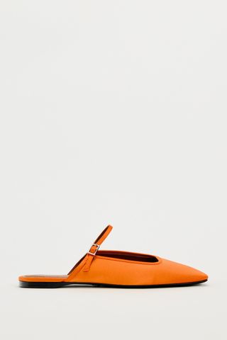 Orange satin flat mules