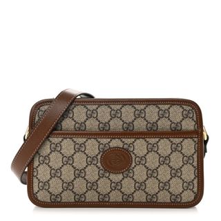 Gucci Gg Supreme Monogram Azalea Calfskin Mini Retro Interlocking G Shoulder Bag Beige Ebony Brown Sugar