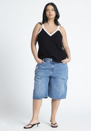 Eloquii, Destructed Denim Bermuda Short